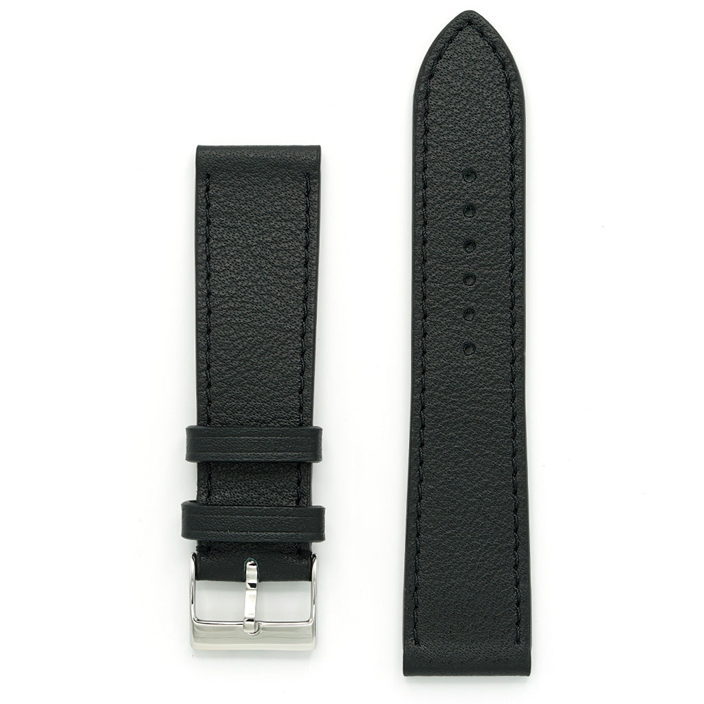 Fine Leather Watch Strap, Black, Medium Length