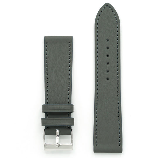 Watch Strap, LeMans Collection, Smokey Grey Leather, Red Sewing, Medium Length