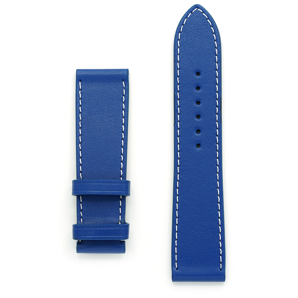 Full-Grain Leather Band, Blue & Off-White Stitch, Medium Length