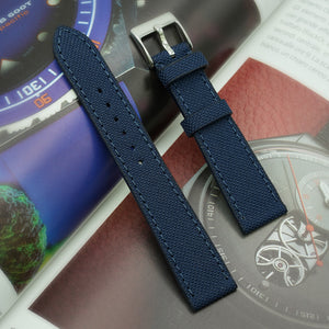 Curea de Ceas din Cordura®, Albastru Navy, Cusatura in Contrast, Lungime Medie