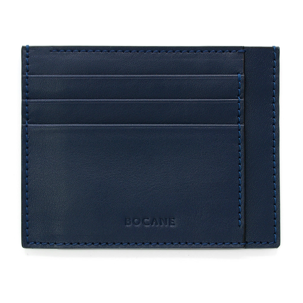 Navy Blue Full Grain Leather Wallet, Extra Slim