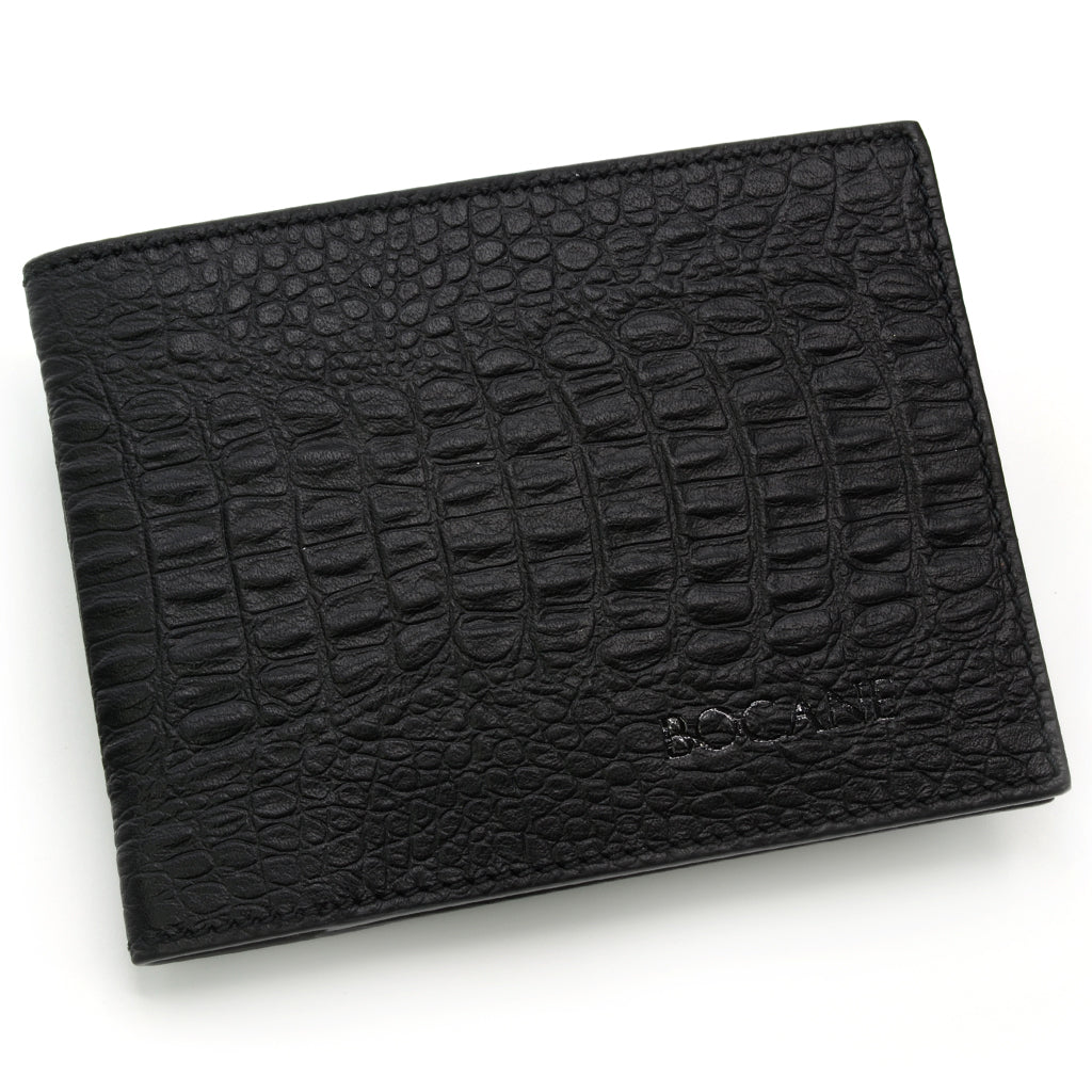 Black Slim Leather Wallet, Reptile Print