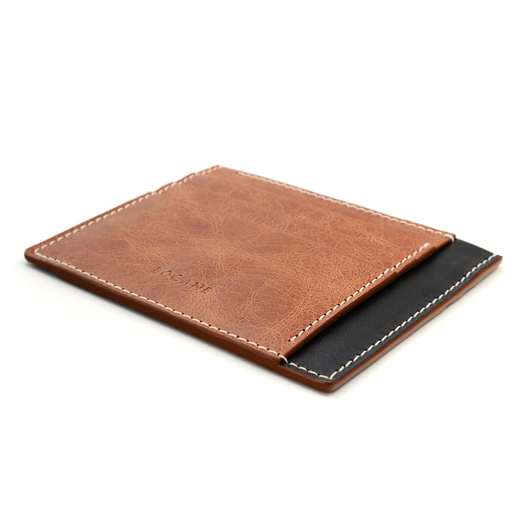 Cognac Leather Wallet, Extra Slim, Antique Finish