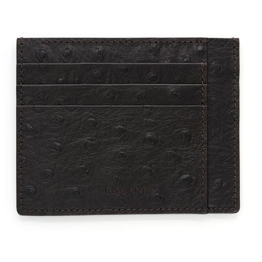 Ostrich Print Leather Wallet, Extra Slim, Deep Brown