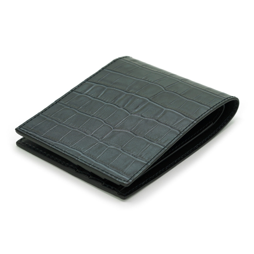 Slim Leather Wallet, Grey Anthracite Crocodile Print