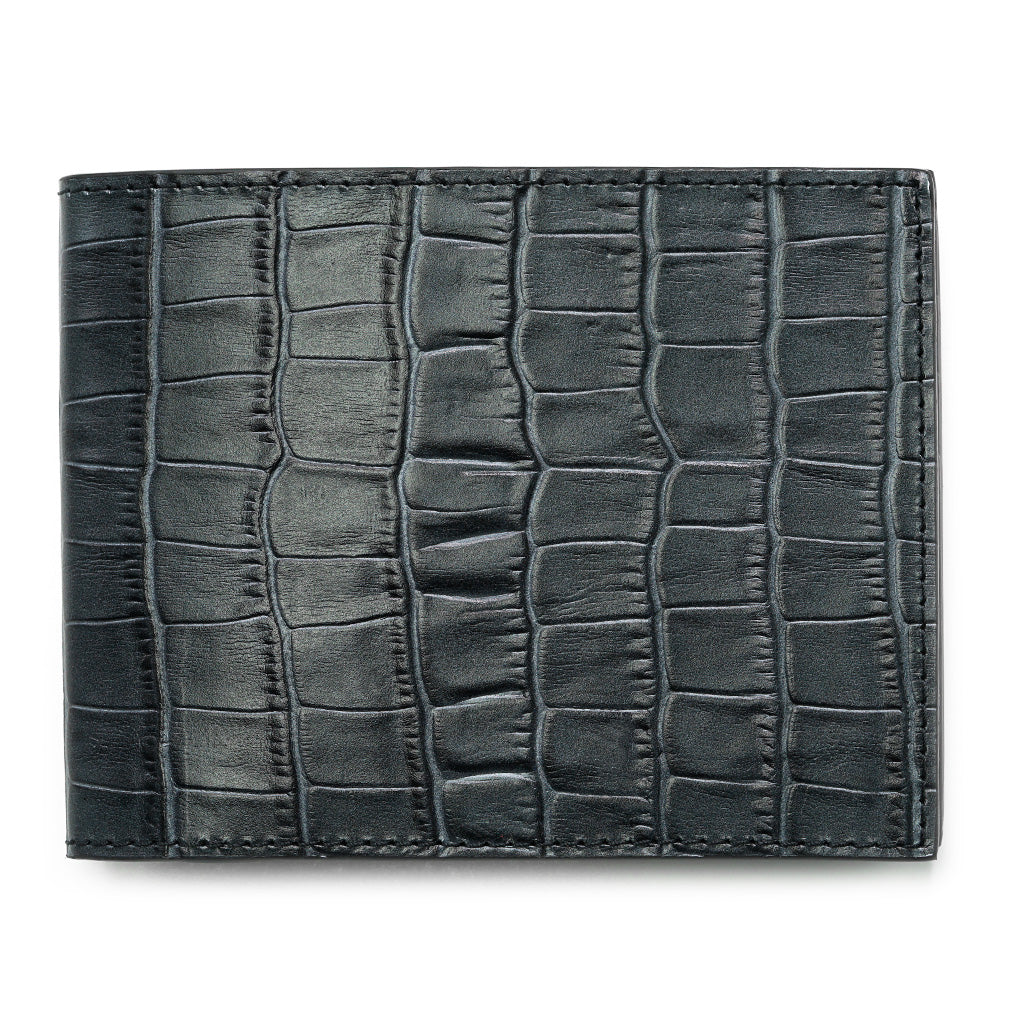 Slim Leather Wallet, Grey Anthracite Crocodile Print