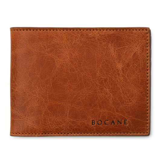 Cognac Slim Leather Wallet, Antique Finish
