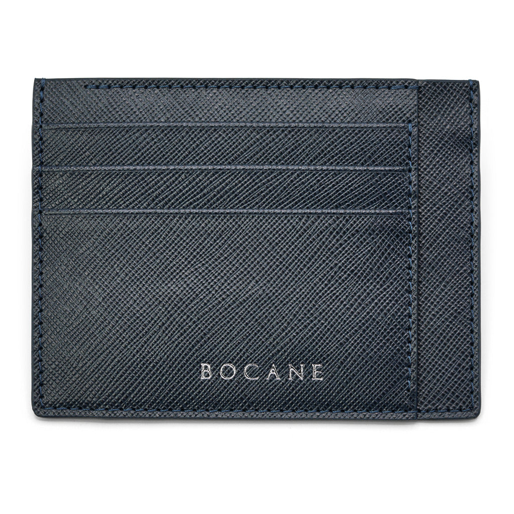 Navy Blue Saffiano Leather Card Wallet