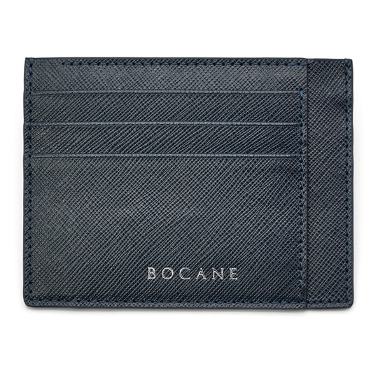 Navy Blue Saffiano Leather Card Wallet