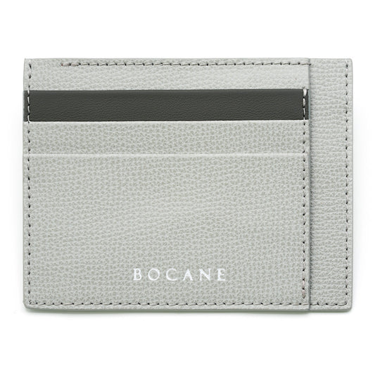 Card Holder in Textured Leather, Ice Gray, with Anthracite Contrast