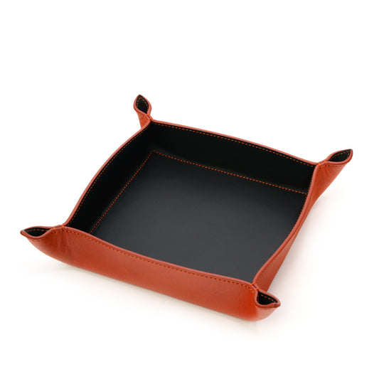 Fine Leather Tray, Contrast Black-Rust Marbled